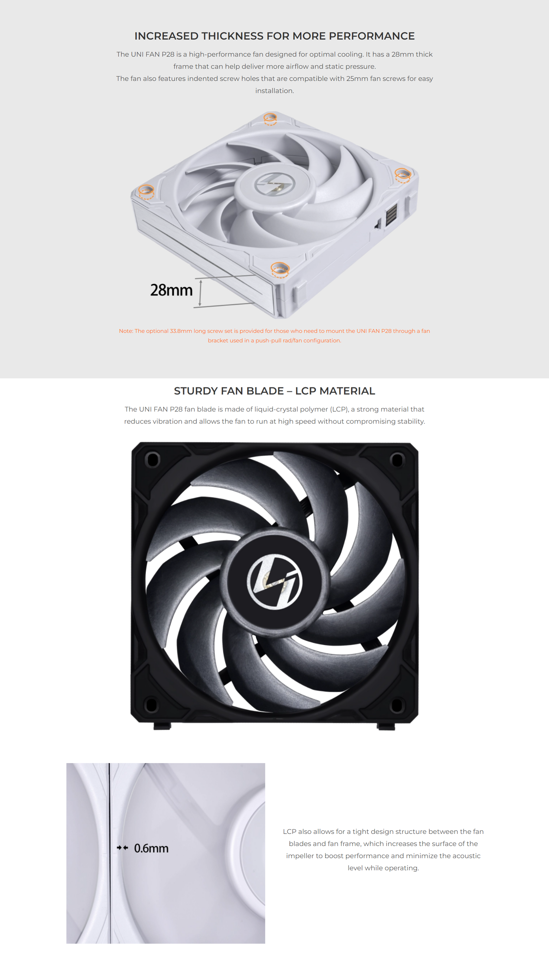 A large marketing image providing additional information about the product Lian Li UNI P28 120mm Fan Single Pack - Black - Additional alt info not provided